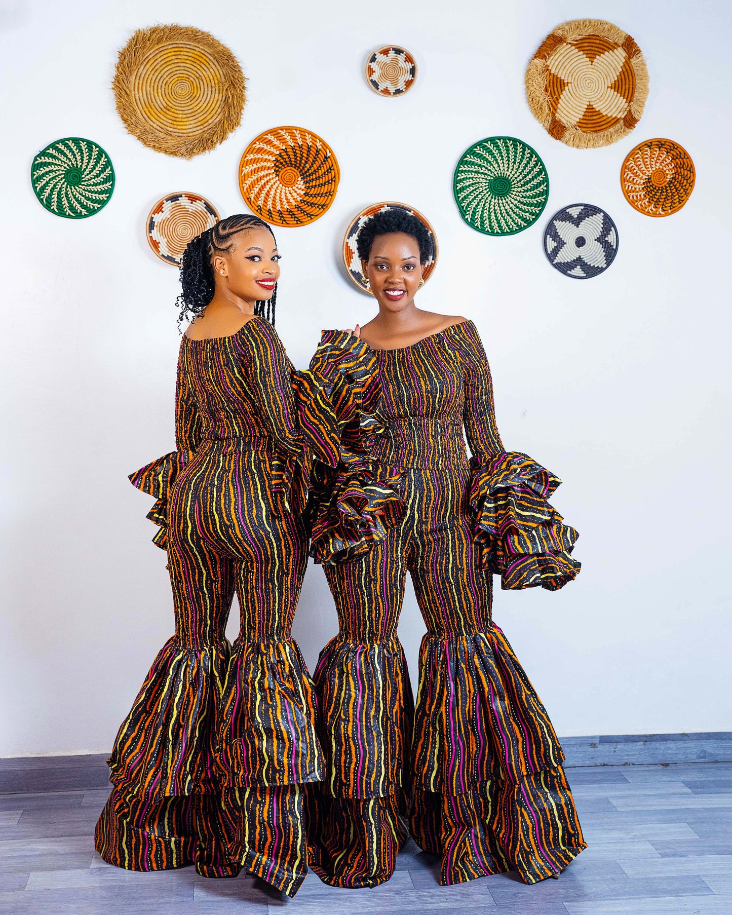 Kimi African Print Bell Bottom Pants  - Brown