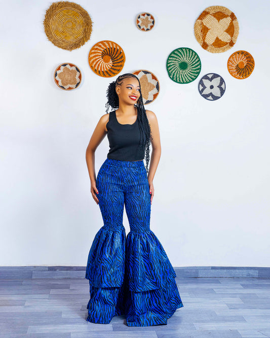 Kimi African Print Bell Bottom Pants - Deep Blue