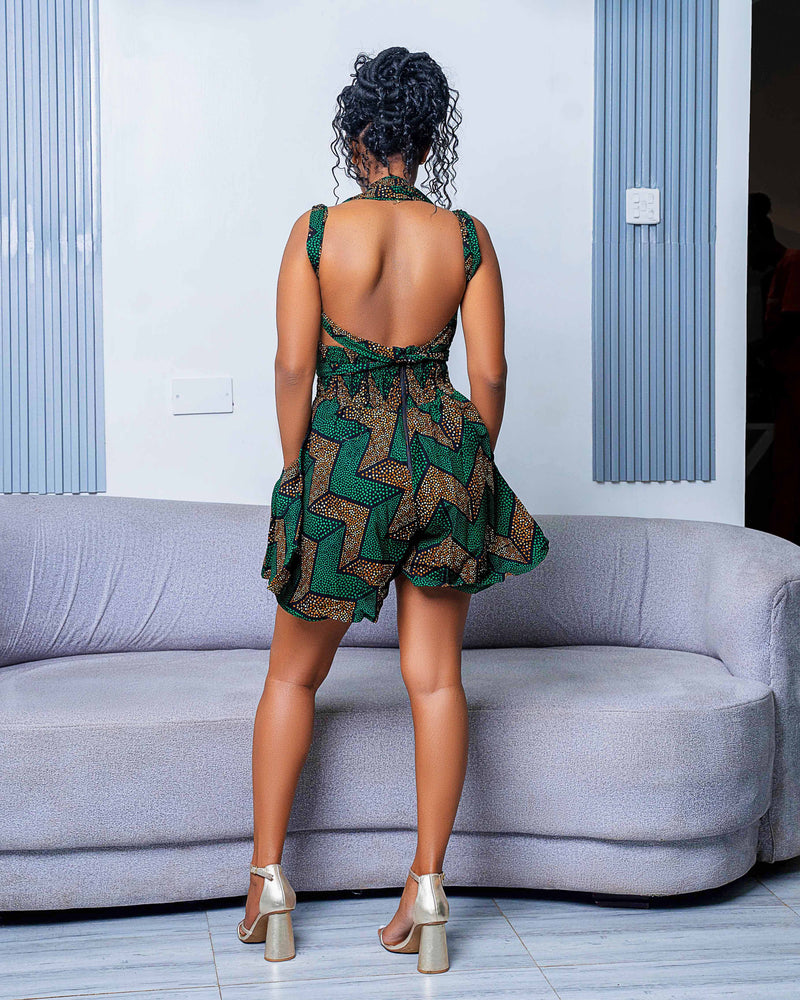 Ndio Versatile African Print Infinity Romper - Green