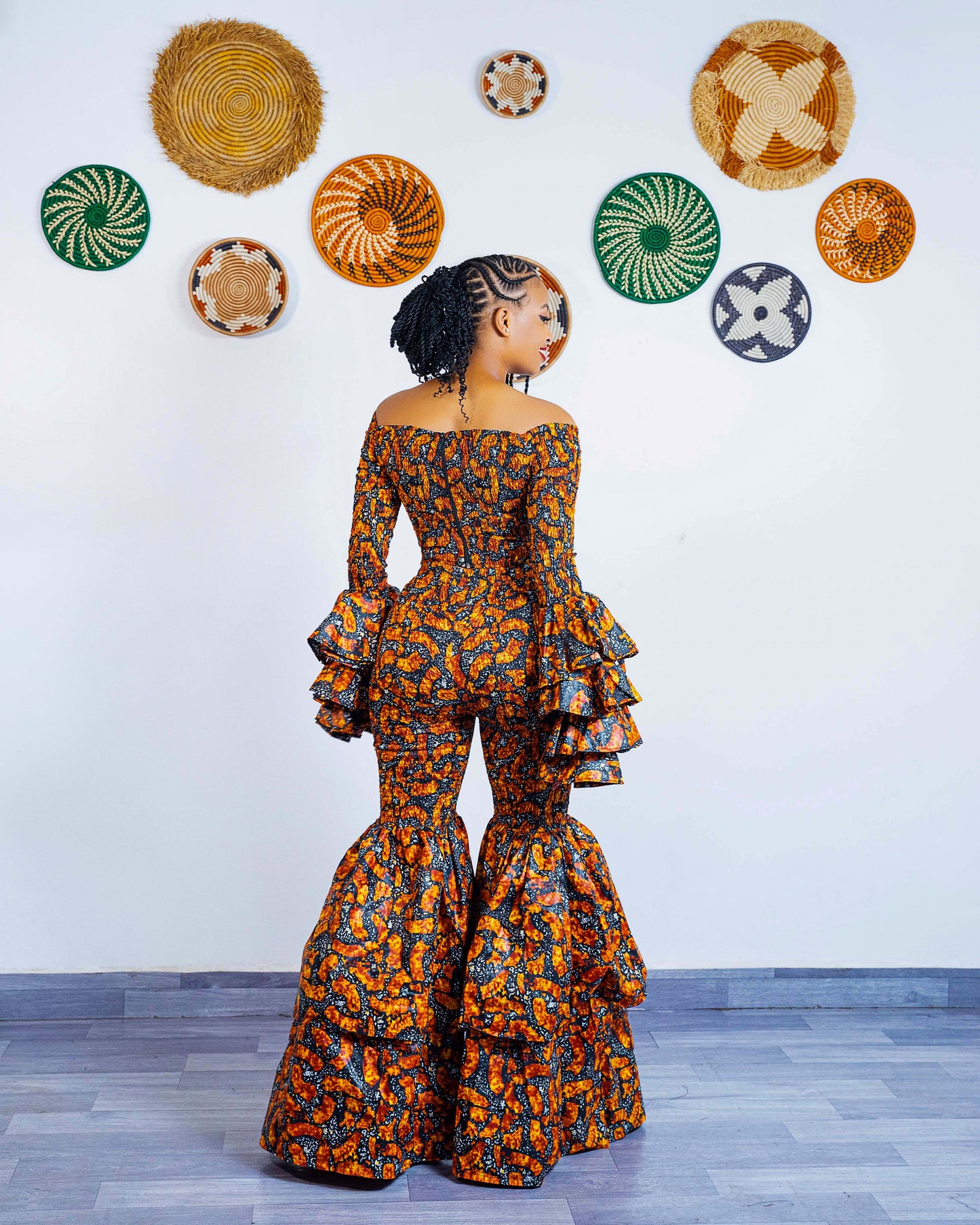 Kimi African Print Bell Bottom Pants  - Orange