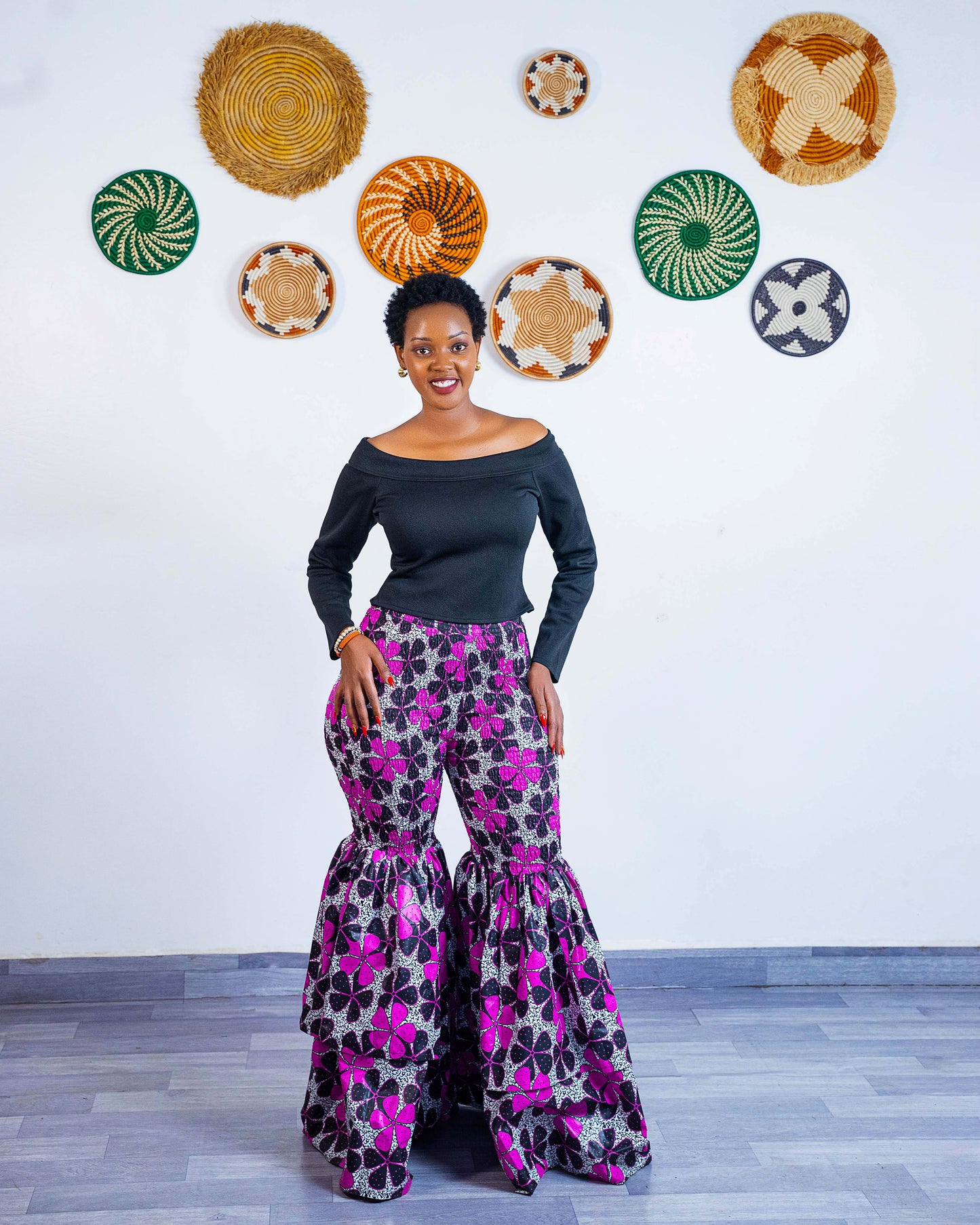 Kimi African Print Bell Bottom Pants  - Pink