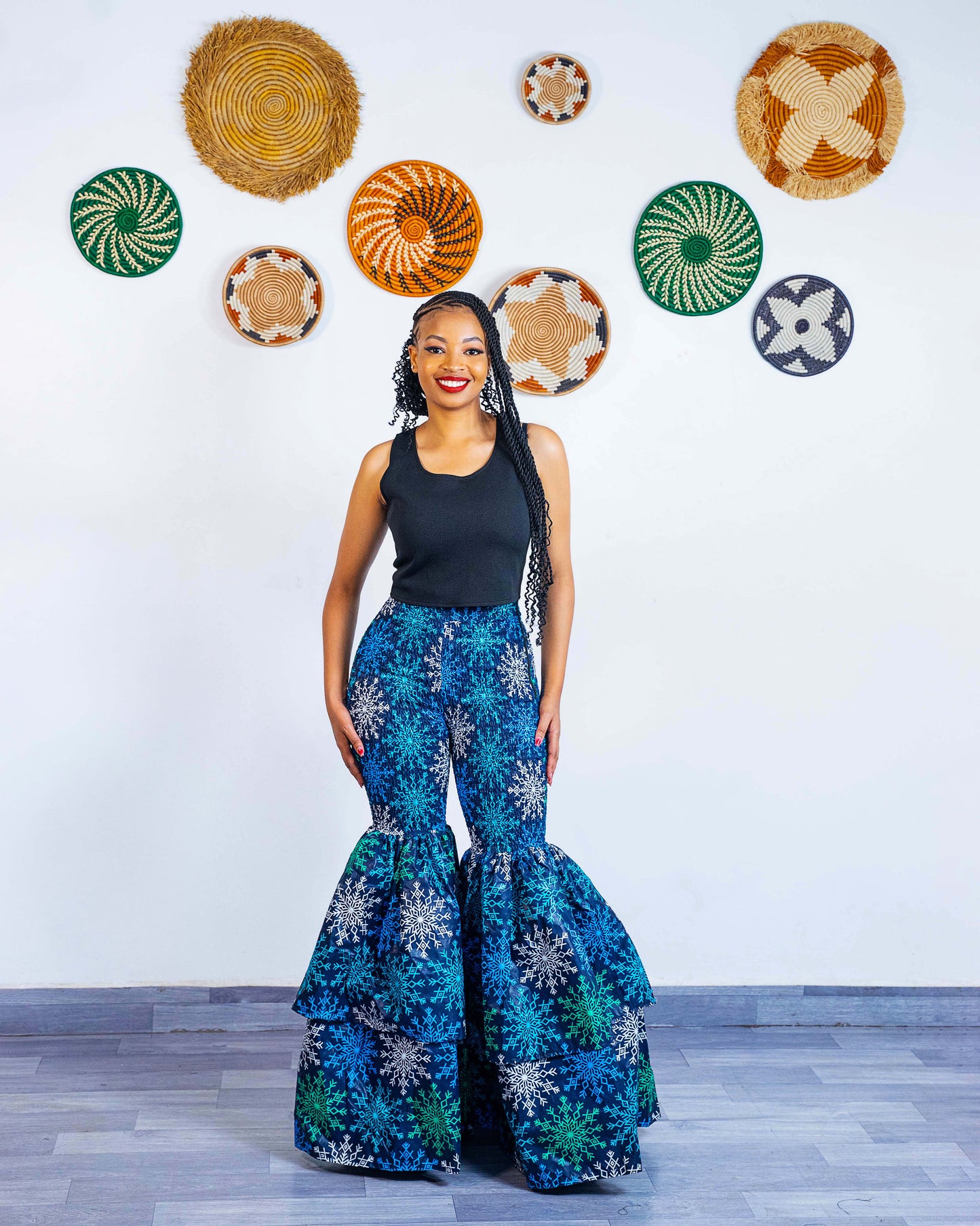 Kimi African Print Bell Bottom Pants - Light Blue