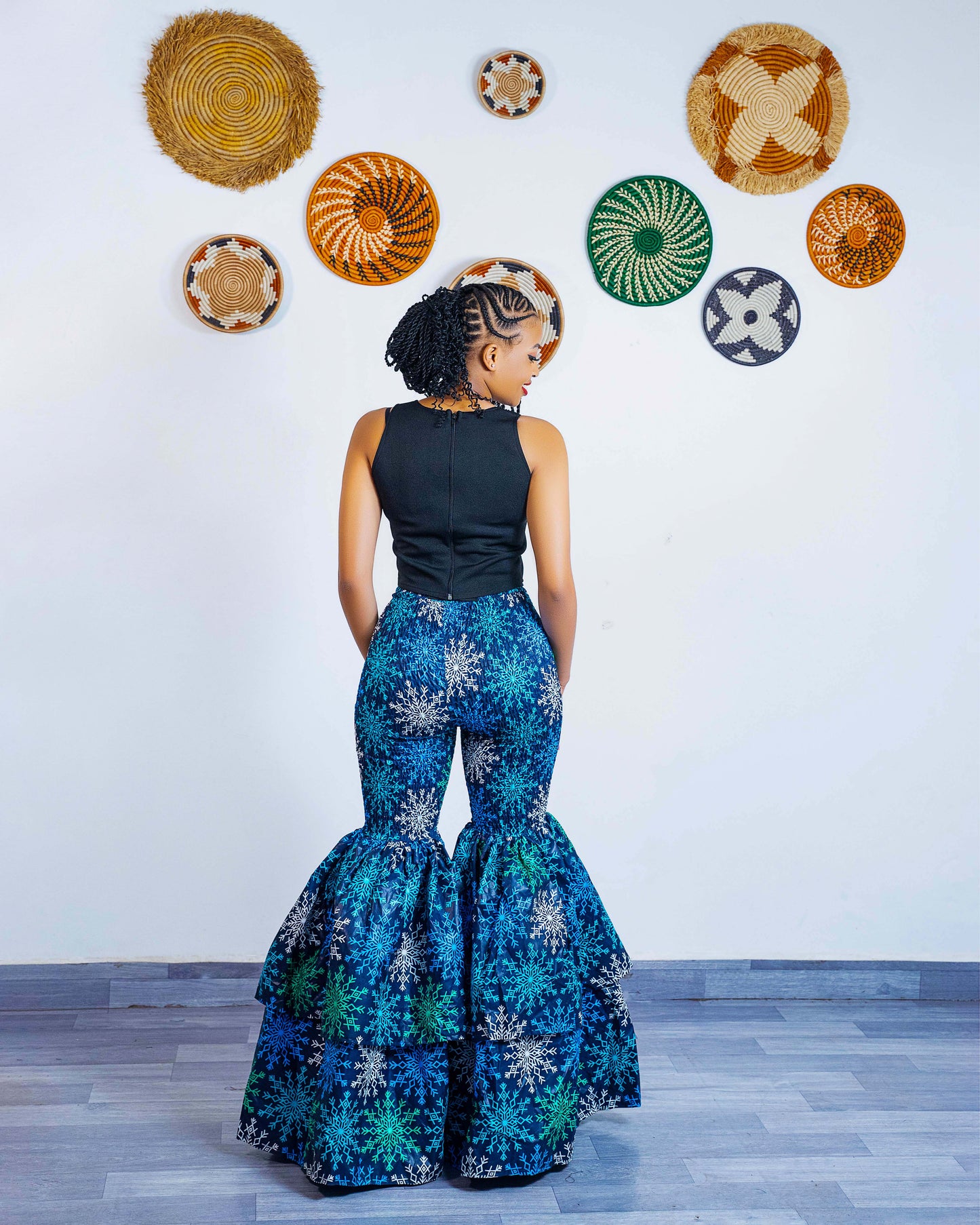 Kimi African Print Bell Bottom Pants - Light Blue