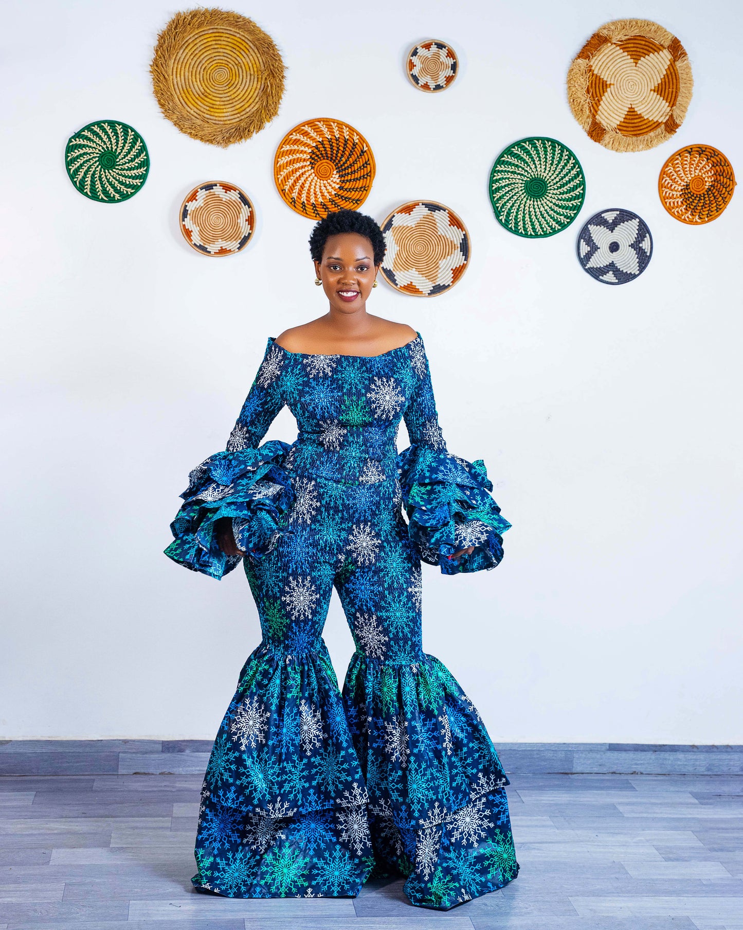 Kimi African Print Bell Bottom Pants - Light Blue