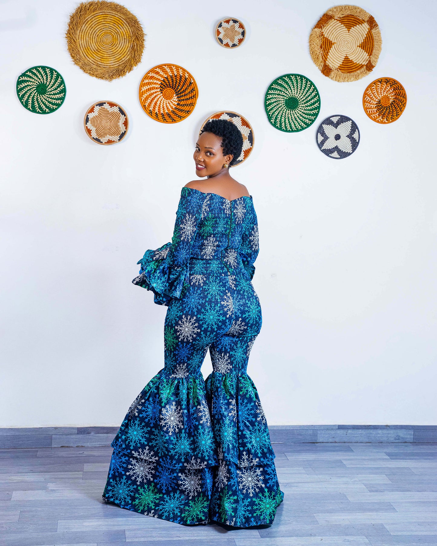 Kimi African Print Bell Bottom Pants - Light Blue