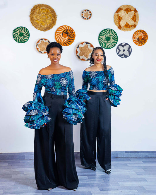 Soso Bell-Sleeve Crop Top - Light Blue