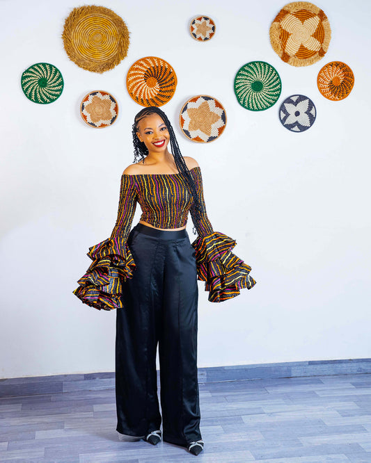 Soso Bell-Sleeve Crop Top - Brown