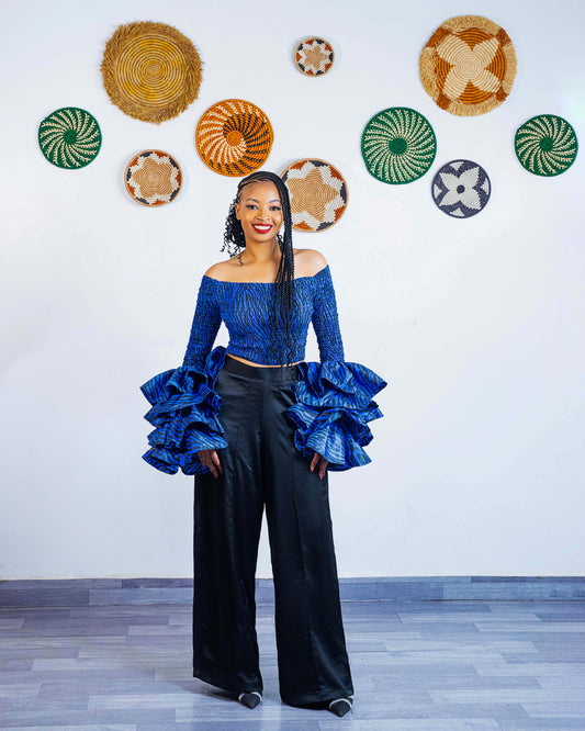 Soso Bell-Sleeve Crop Top - Deep Blue