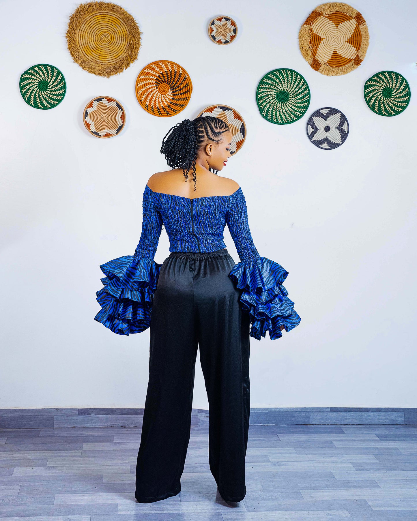 Soso Bell-Sleeve Crop Top - Deep Blue