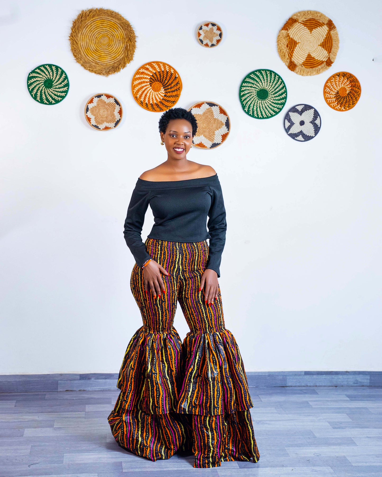 Kimi African Print Bell Bottom Pants  - Brown