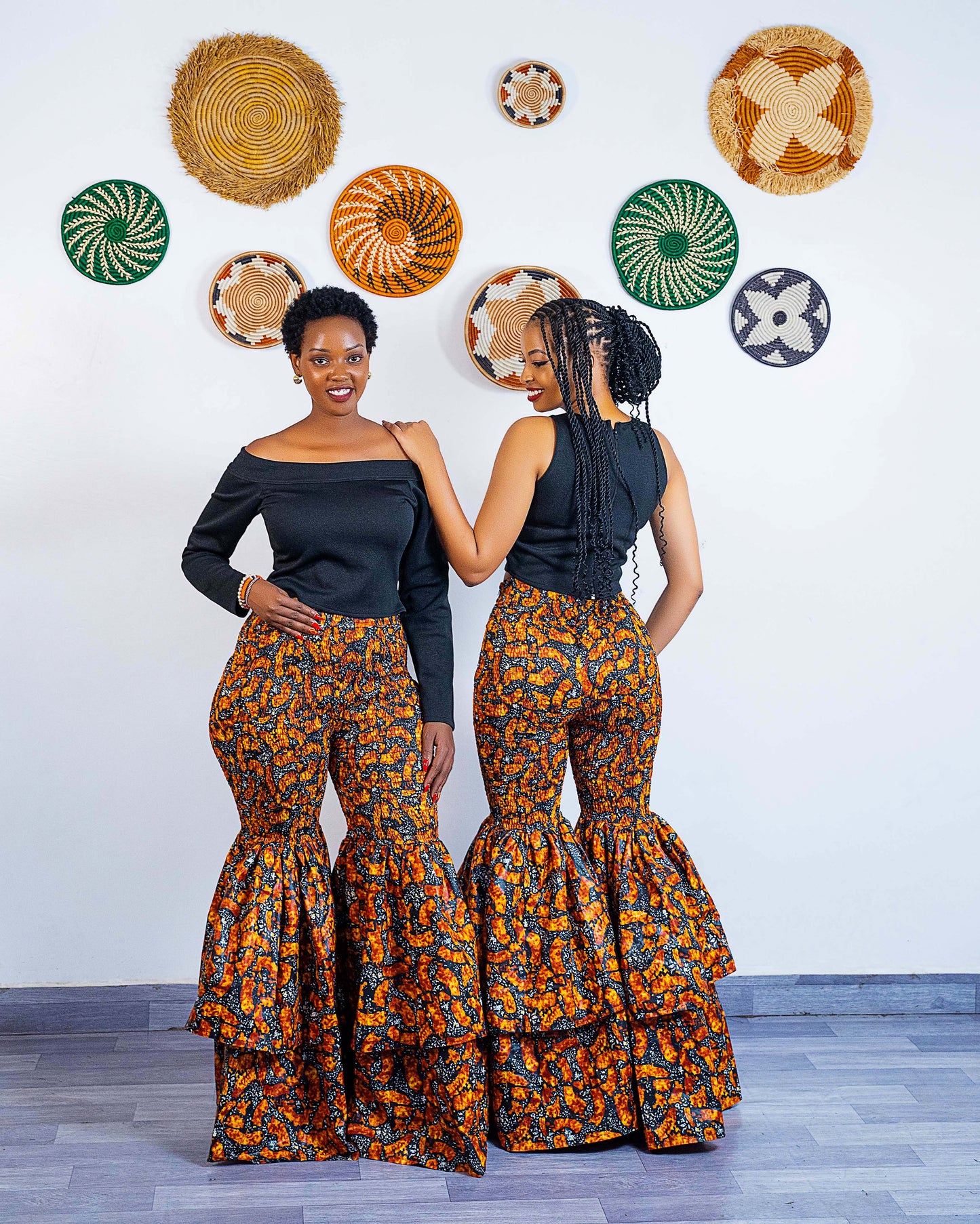 Kimi African Print Bell Bottom Pants  - Orange