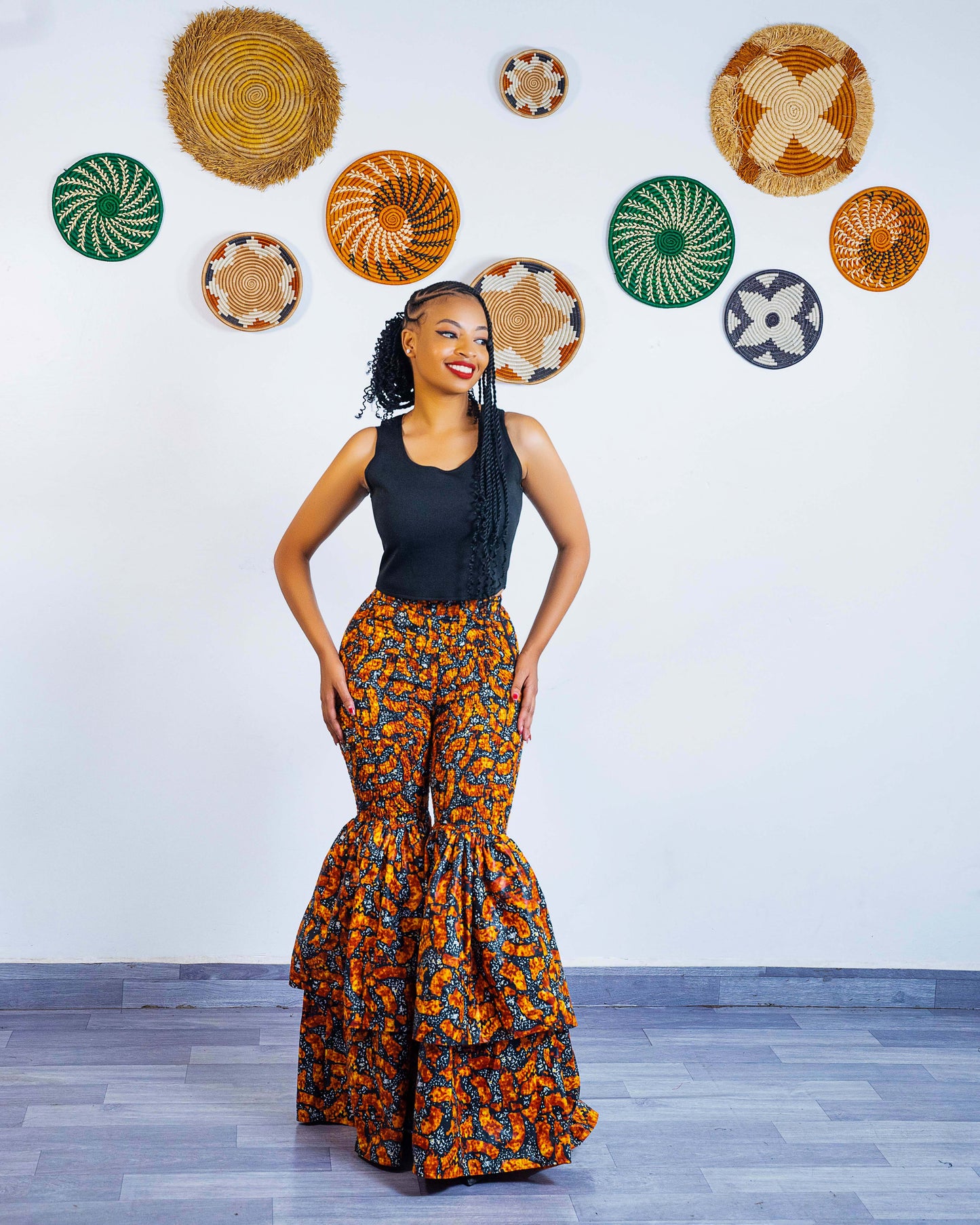 Kimi African Print Bell Bottom Pants  - Orange