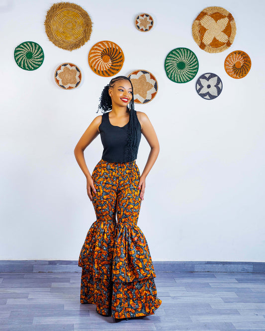 Kimi African Print Bell Bottom Pants  - Orange