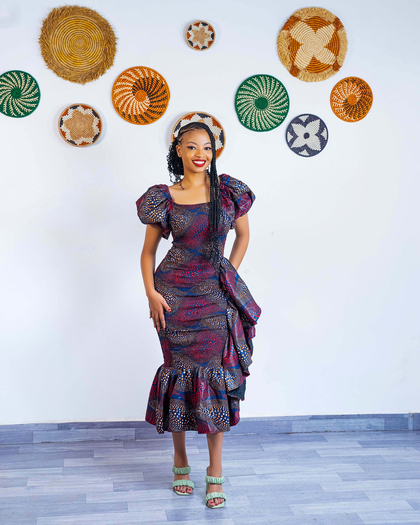 Seti Women's African Print Off-Shoulder Side Ruffle Dress  - Maroon