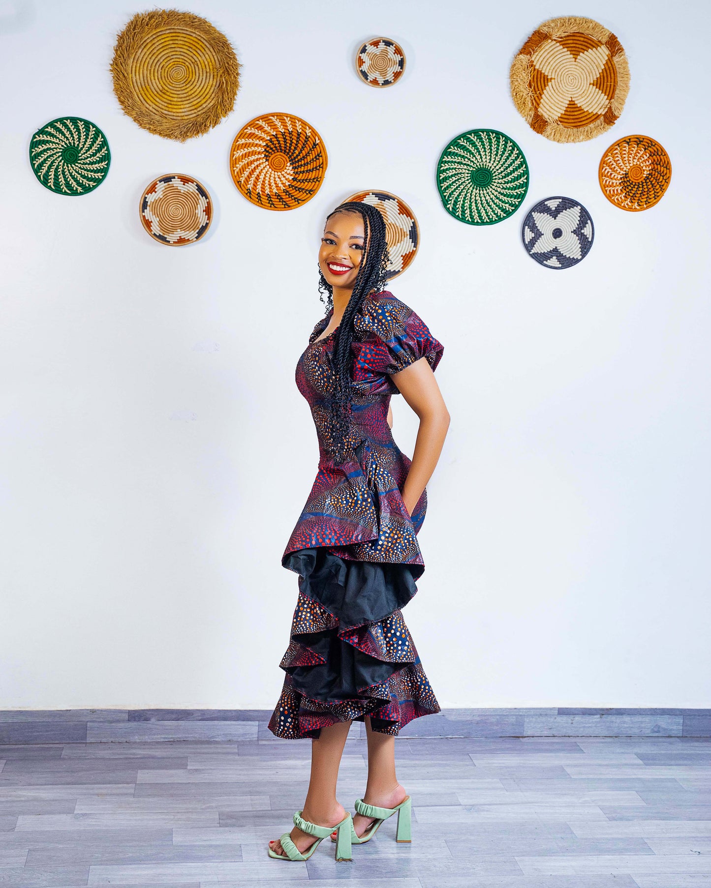 Seti Women's African Print Off-Shoulder Side Ruffle Dress  - Maroon