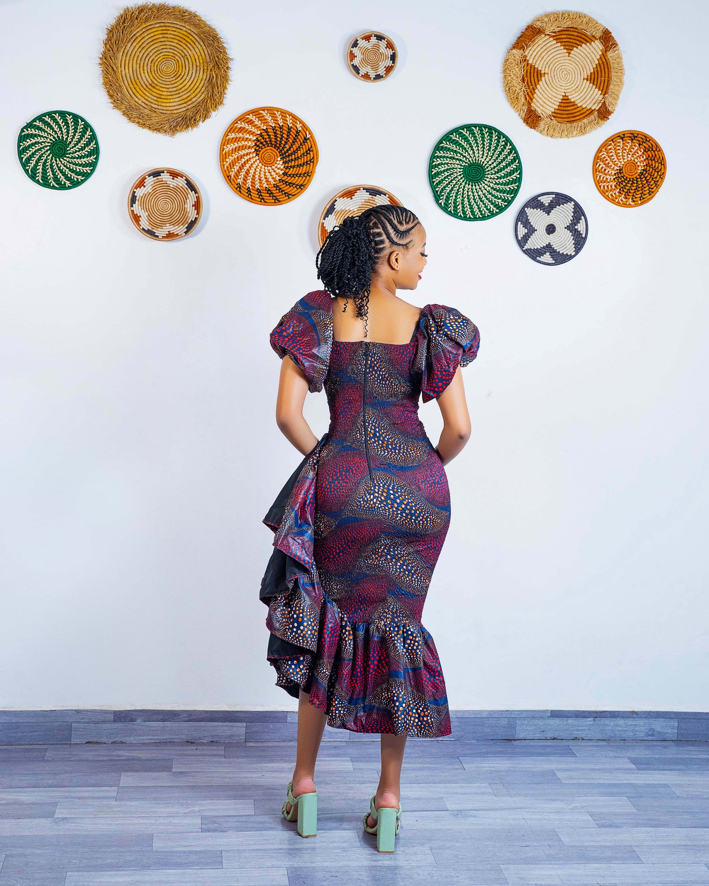 Seti Women's African Print Off-Shoulder Side Ruffle Dress  - Maroon