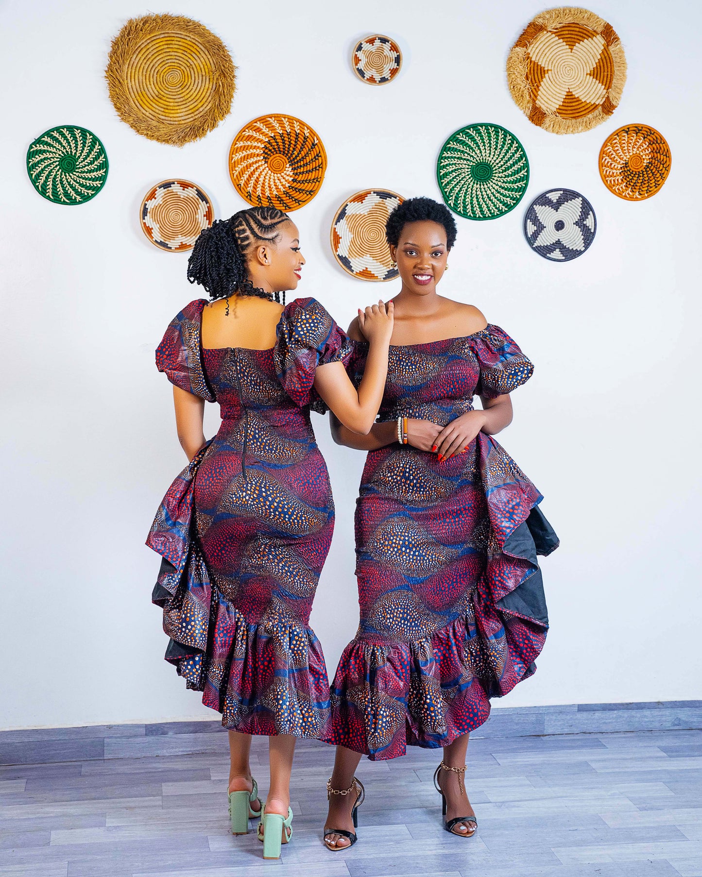 Seti Women's African Print Off-Shoulder Side Ruffle Dress  - Maroon