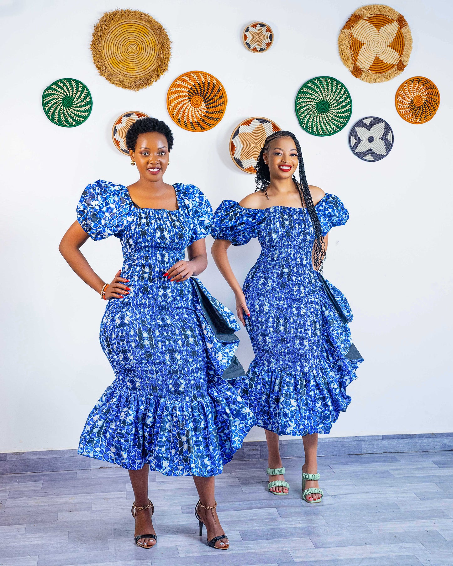 Seti Women's African Print Off-Shoulder Side Ruffle Dress - Blue