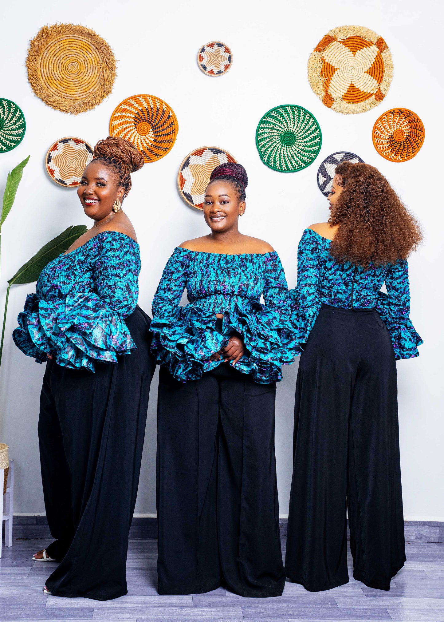 Soso Women's African Print Top with Dramatic Sleeves - Blue