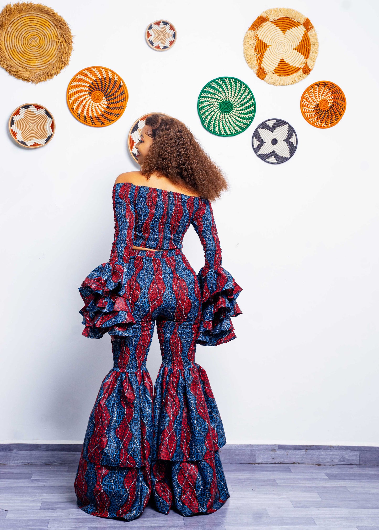 Kimi Women's African Print Bell Bottom Pants - Red/Purple