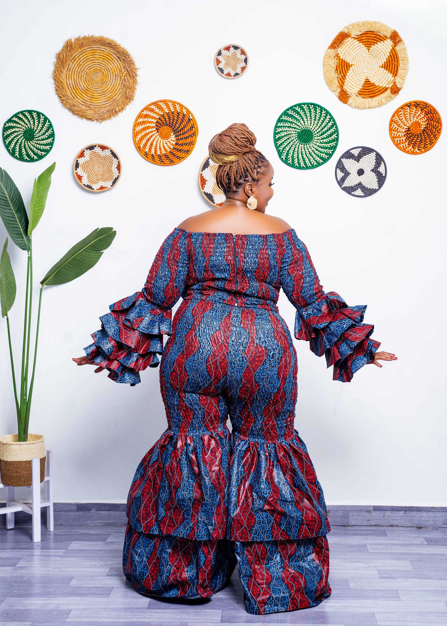 Kimi Women's African Print Bell Bottom Pants - Red/Purple