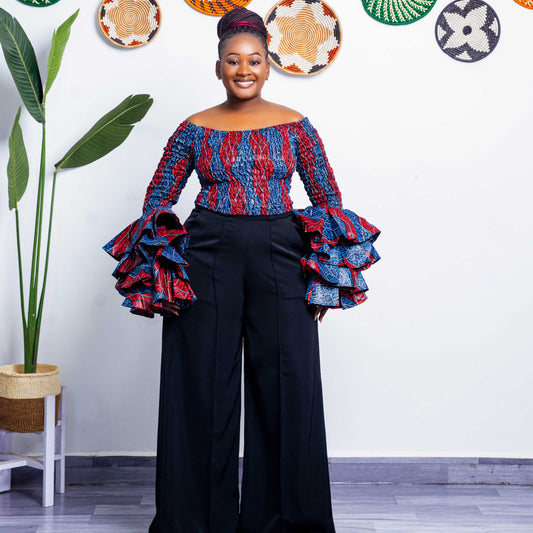 Soso Women's African Print Top with Dramatic Sleeves