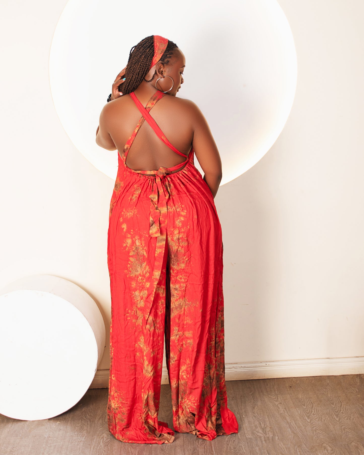 Wema Women's Backless Jumpsuit - Red/Orange