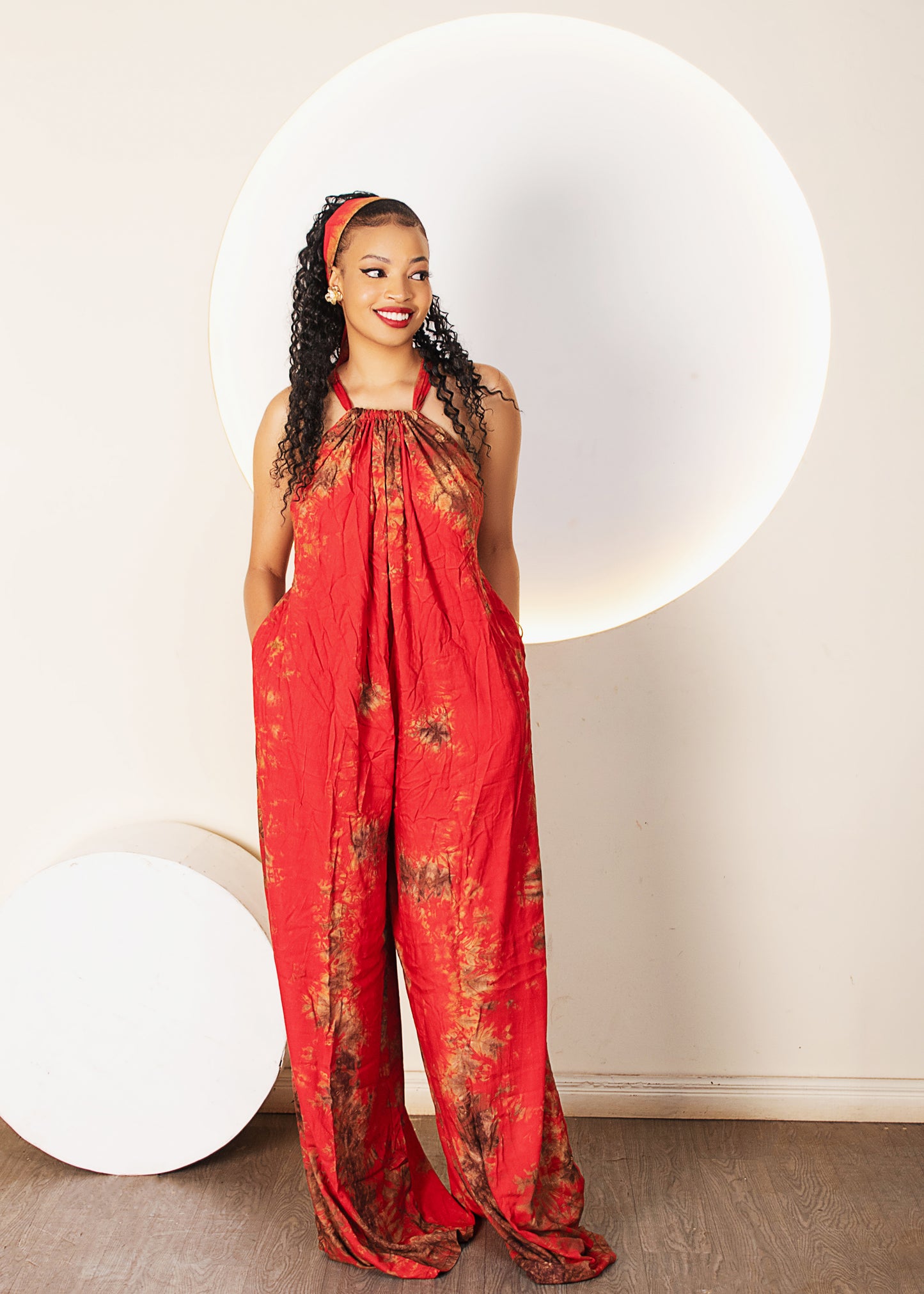 Wema Women's Backless Jumpsuit - Red/Orange