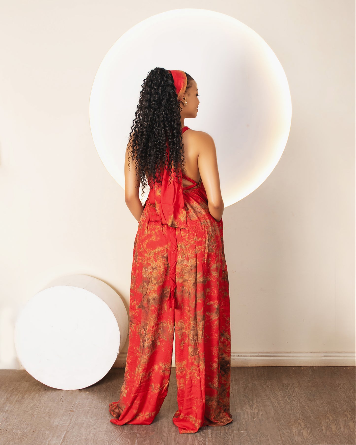 Wema Women's Backless Jumpsuit - Red/Orange