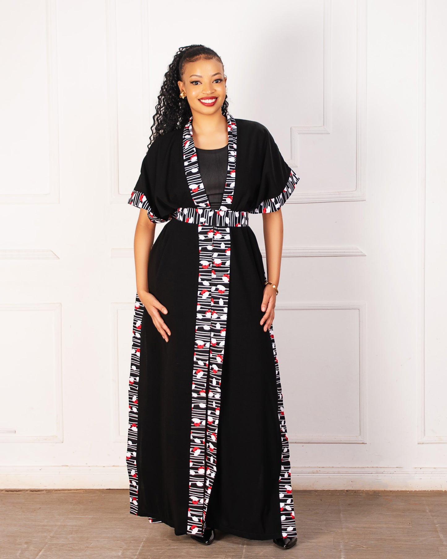 Lola Chiffon Kimono- Red/white