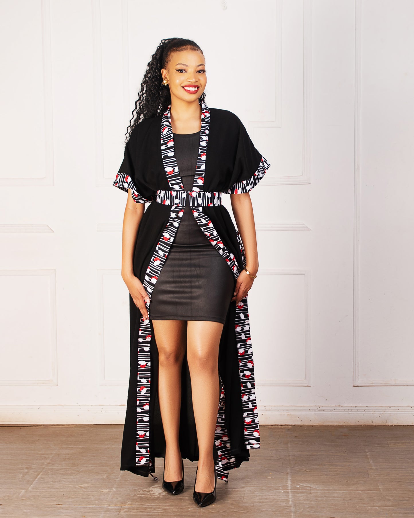 Lola Chiffon Kimono- Red/white