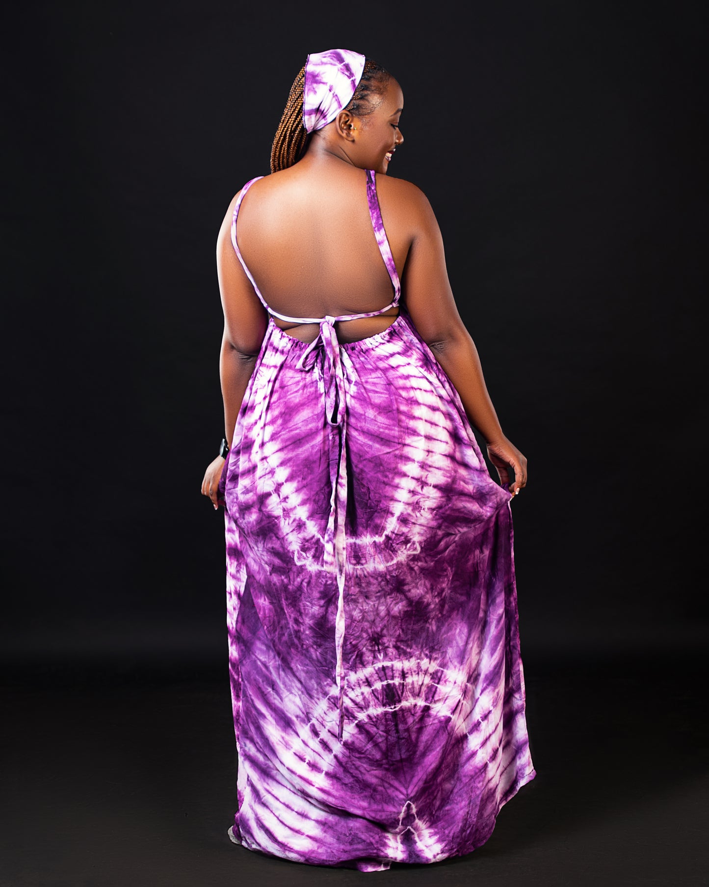 Zia Backless Maxi Dress | with in built boob support and head wrap - purple