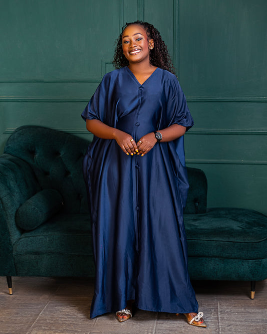 Rembo Elegant Crepe Women's Kaftan | With Scarf- Navy Blue