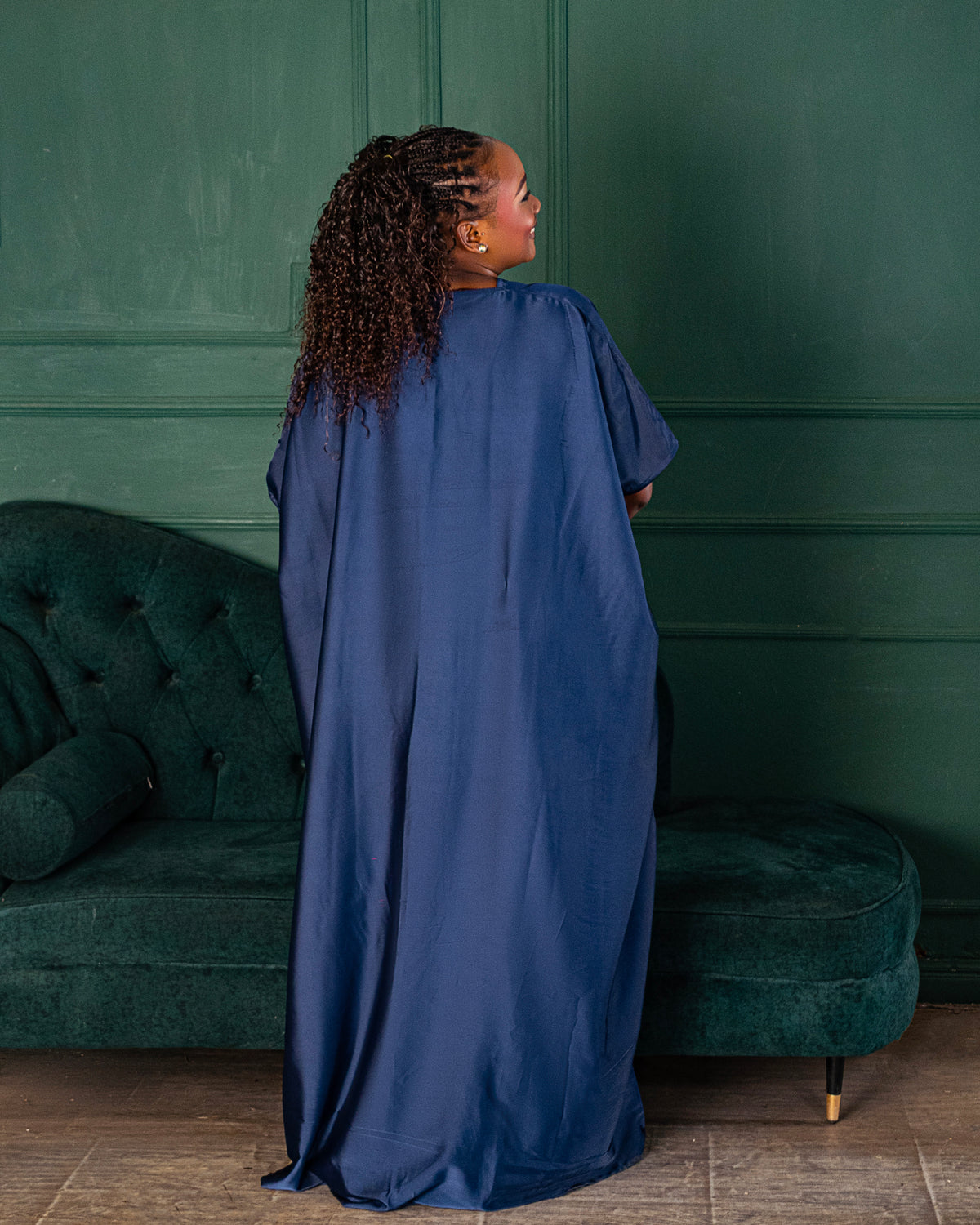 Rembo Elegant Crepe Women's Kaftan | With Scarf- Navy Blue
