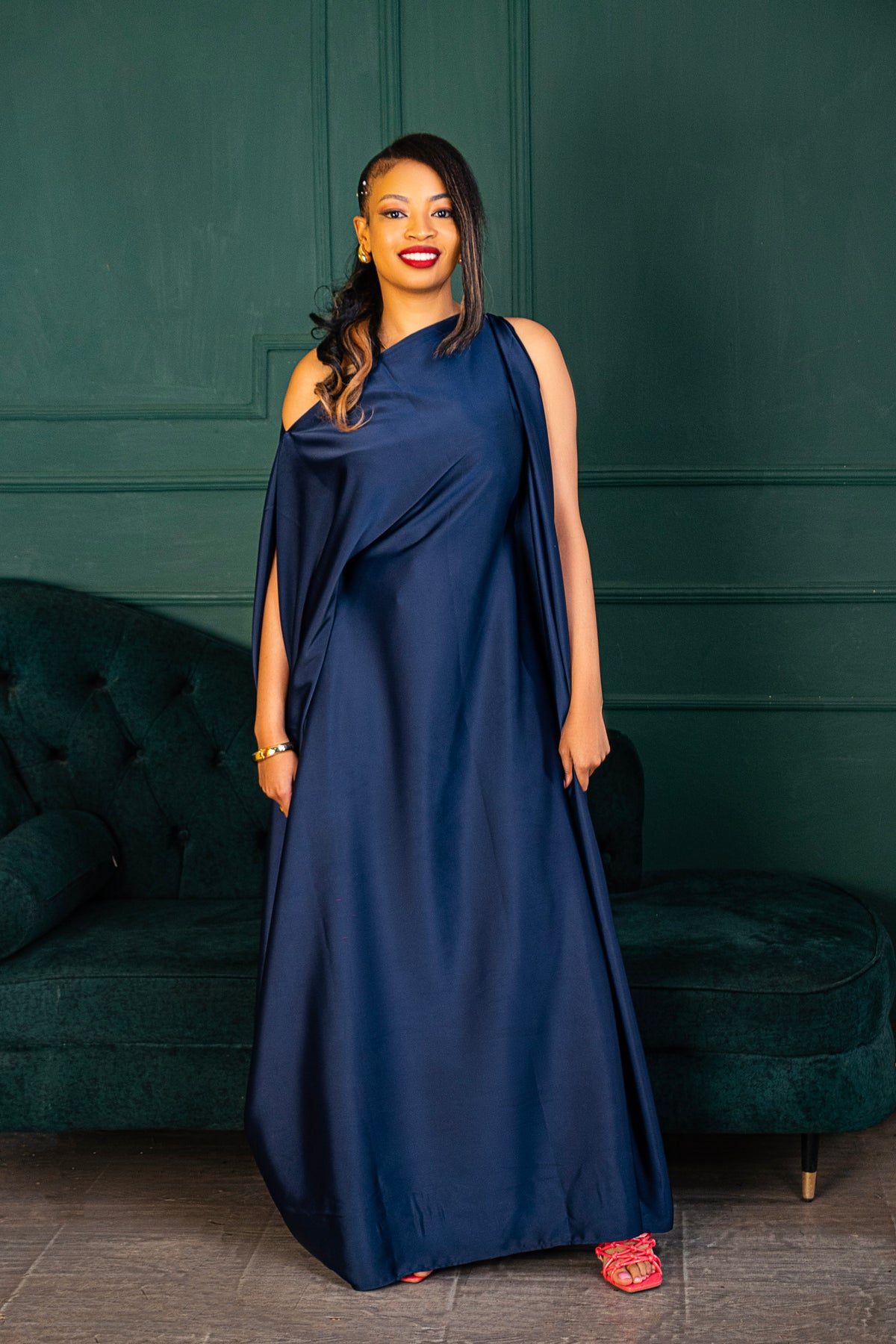 Nuru Elegant Crepe Kaftan Dress | Contemporary Women's Maxi Gown - Navy Blue