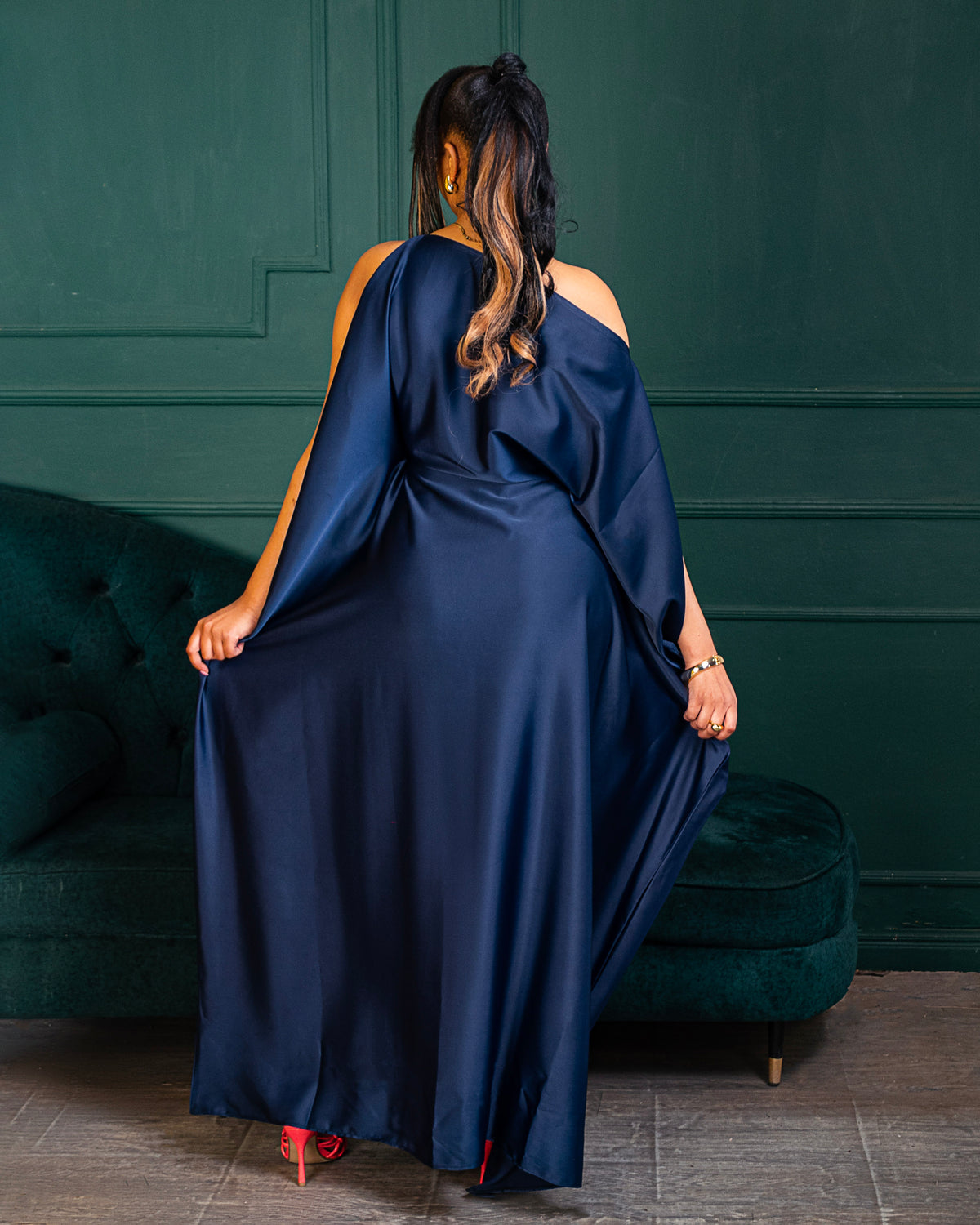 Nuru Elegant Crepe Kaftan Dress | Contemporary Women's Maxi Gown - Navy Blue