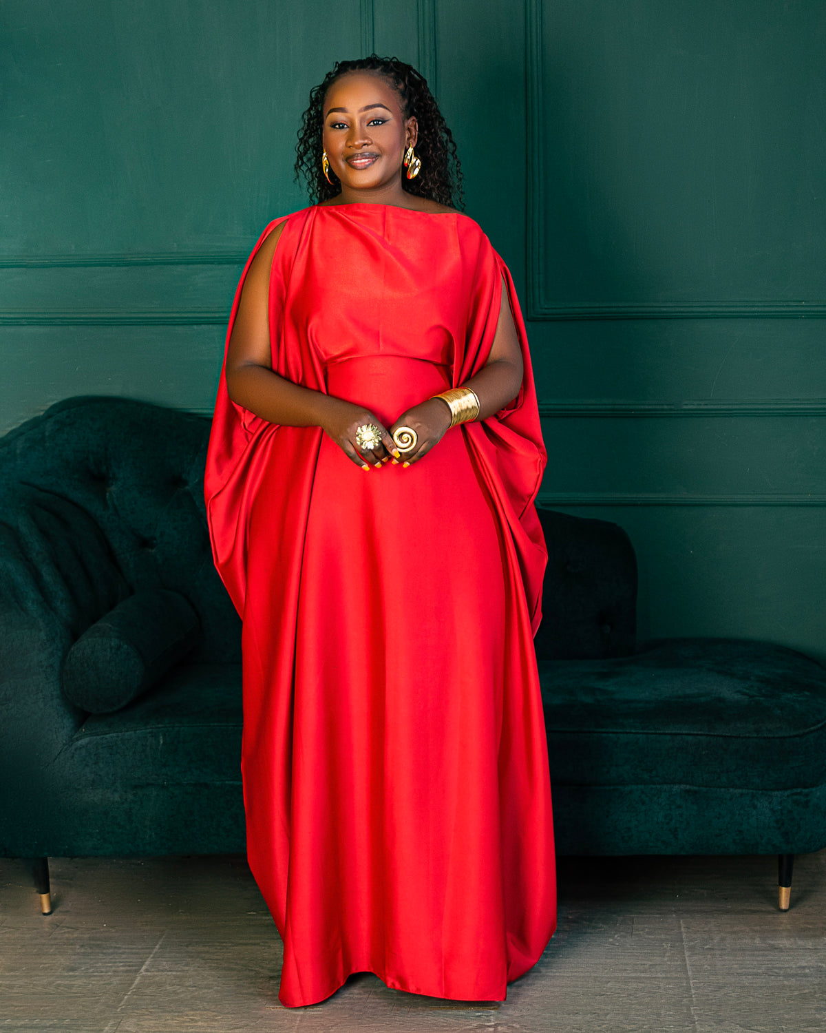 Nuru Elegant Crepe Kaftan Dress | Contemporary Women's Maxi Gown - Red