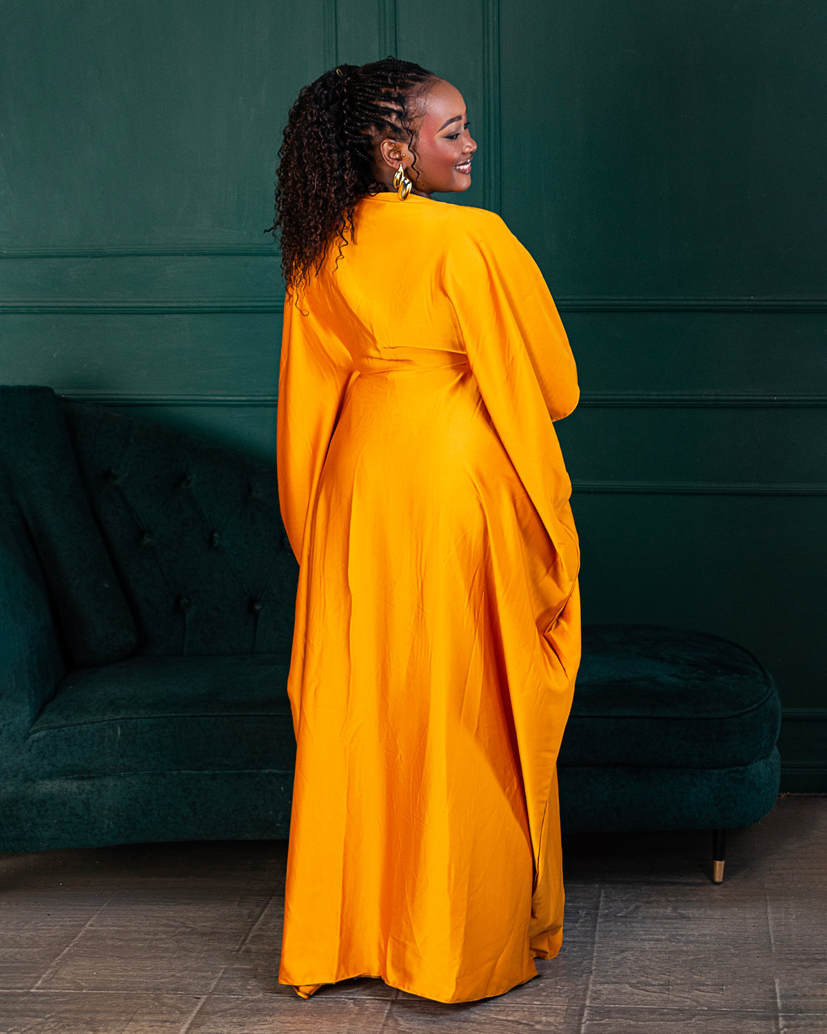 Rembo Elegant Crepe Women's Kaftan | With Scarf - Yellow