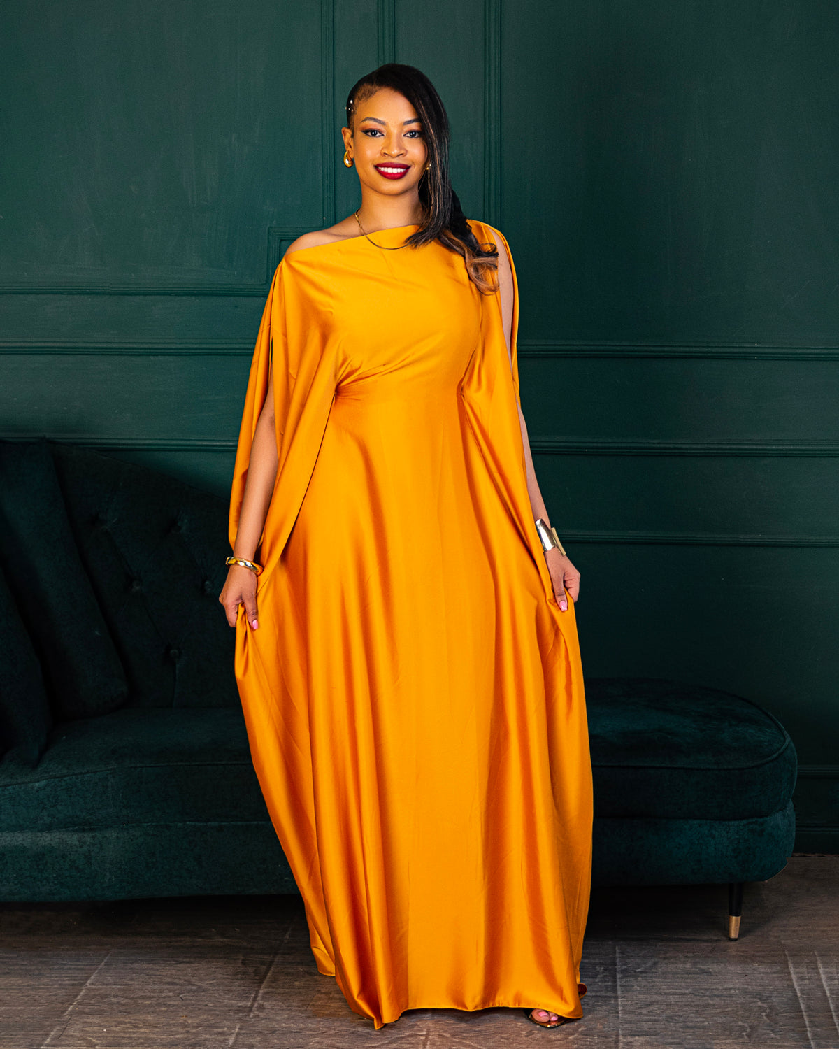 Nuru Elegant Crepe Kaftan Dress | Contemporary Women's Maxi Gown - Yellow
