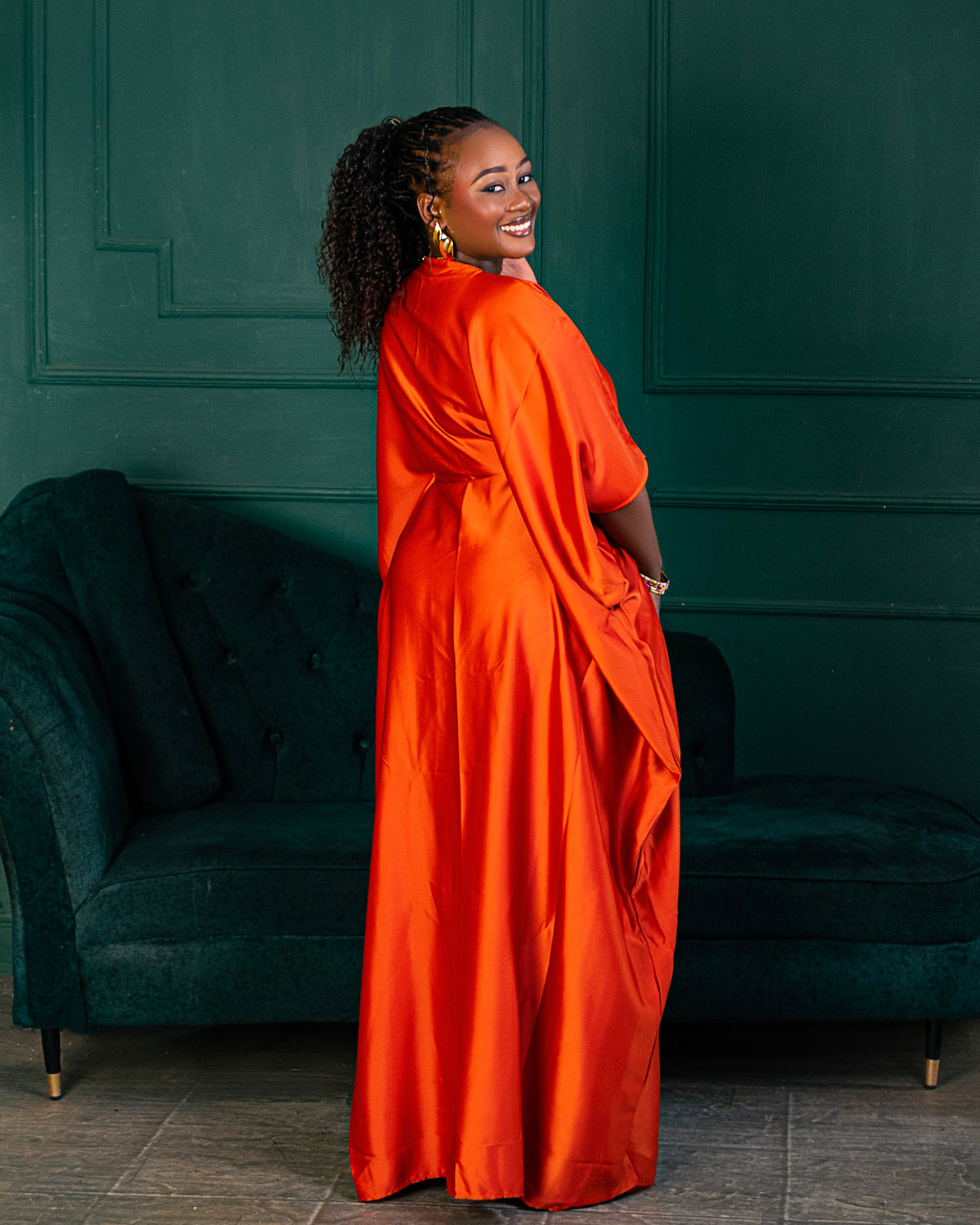 Rembo Elegant Crepe Women's Kaftan | With Scarf- Burnt Orange