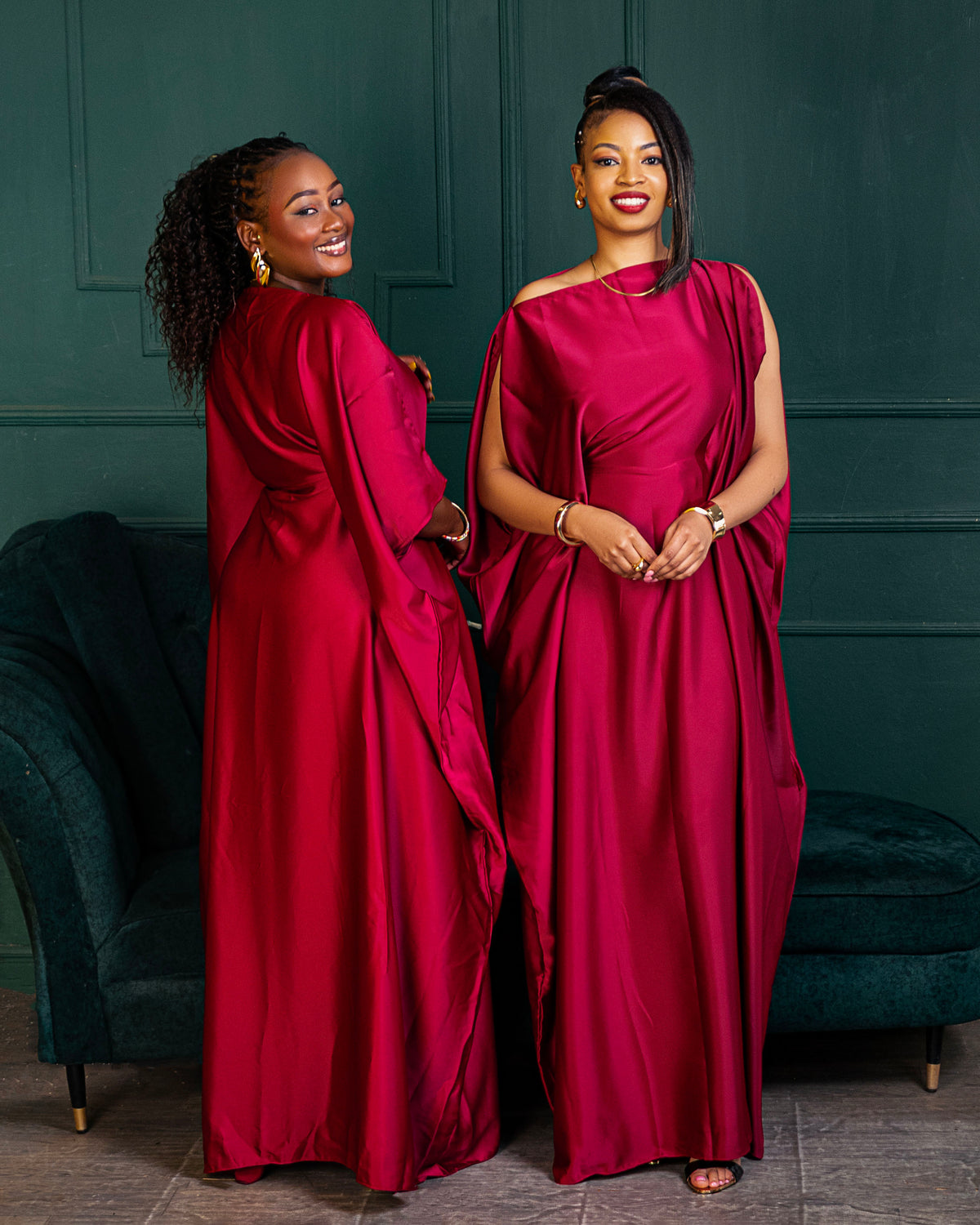 Nuru Elegant Crepe Kaftan Dress | Contemporary Women's Maxi Gown - Burgundy