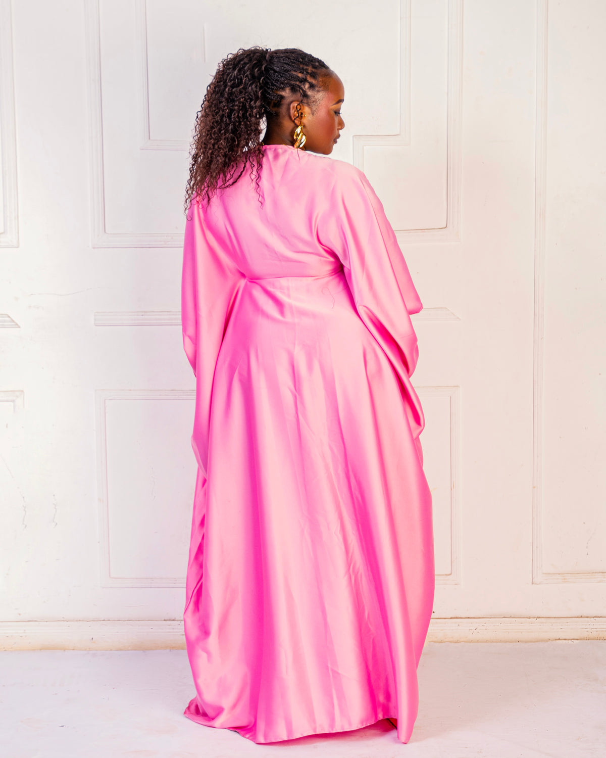 Rembo Elegant Crepe Women's Kaftan | With Scarf - Pink