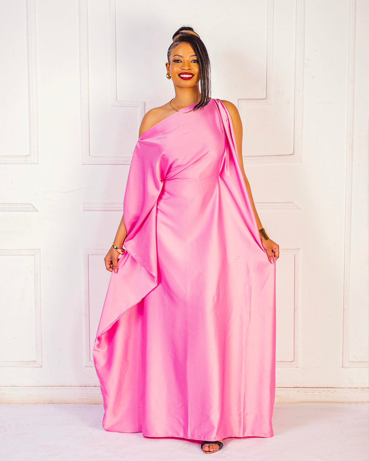 Nuru Elegant Crepe Kaftan Dress | Contemporary Women's Maxi Gown - Pink