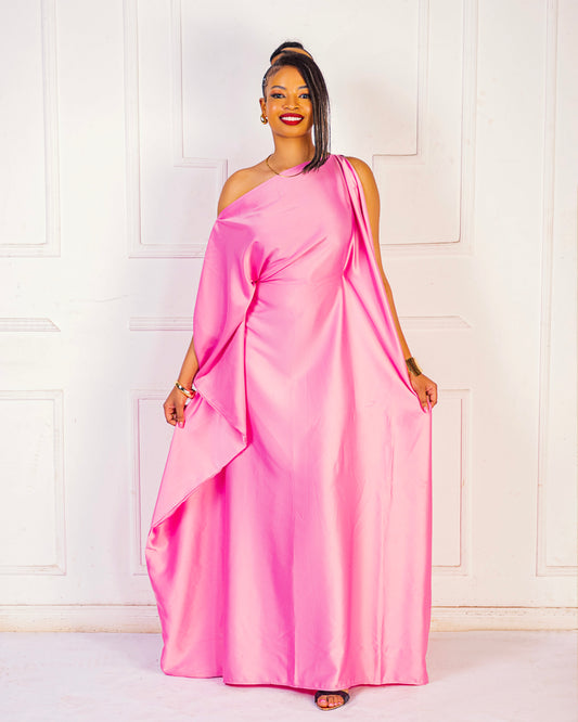 Nuru Elegant Crepe Kaftan Dress | Contemporary Women's Maxi Gown - Pink