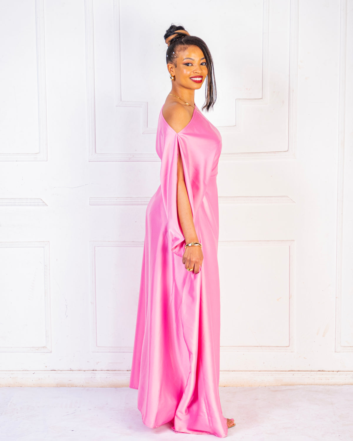 Nuru Elegant Crepe Kaftan Dress | Contemporary Women's Maxi Gown - Pink