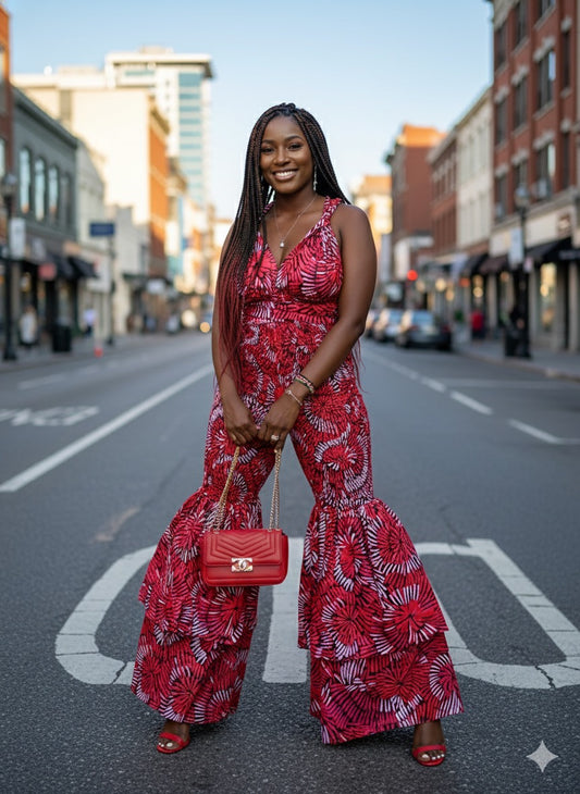 Amina Women's African Print Bell Bottom Infinity Jumpsuit