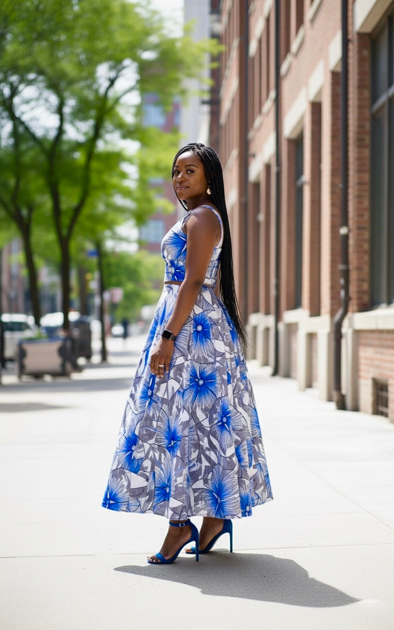 Liyah Two piece skirt set blue