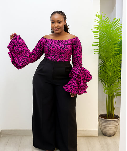 Soso Women's African Print Top with Dramatic Sleeves Pink