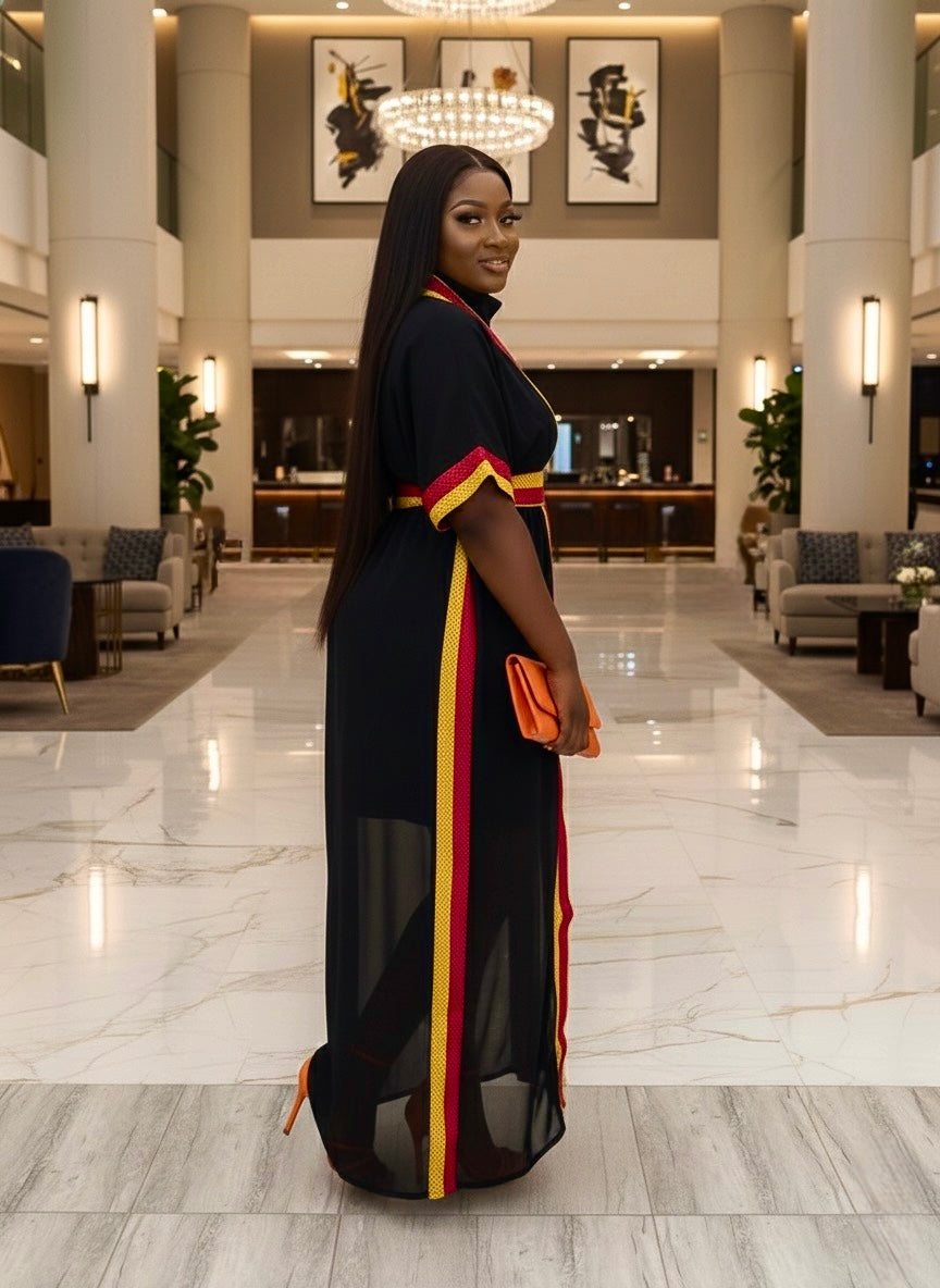 Lola Chiffon Kimono- Red/yellow