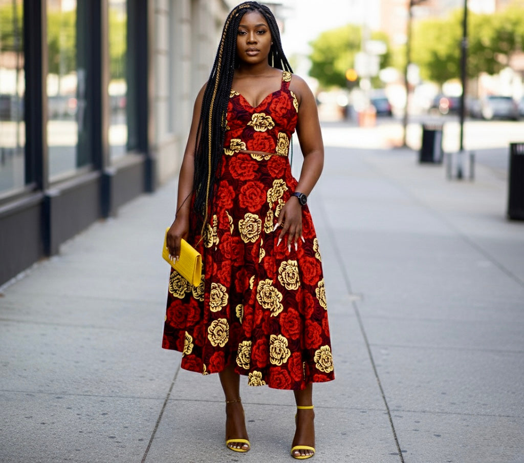 Liyah Two piece skirt set red